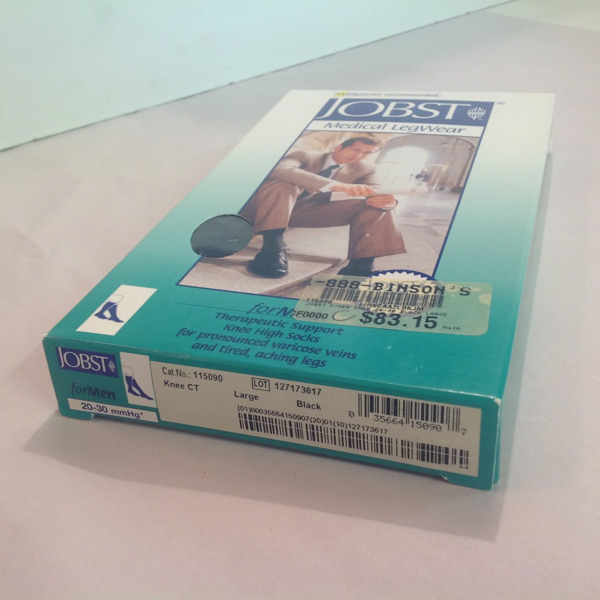 2007 NOS JOBST Men's Firm Compression 20-30 mmHg Large Black Knee CT Medical LegWear