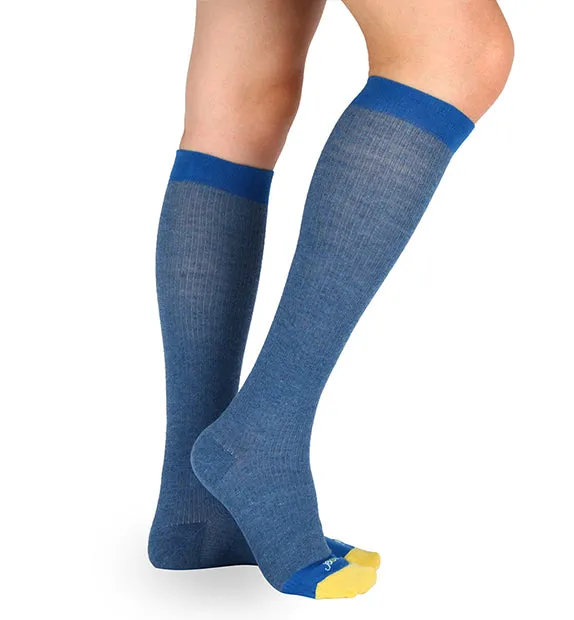 Cotton Everyday Compression Socks (15-20mmHg) - Contrast Toe Mock Rib - 3 Pack