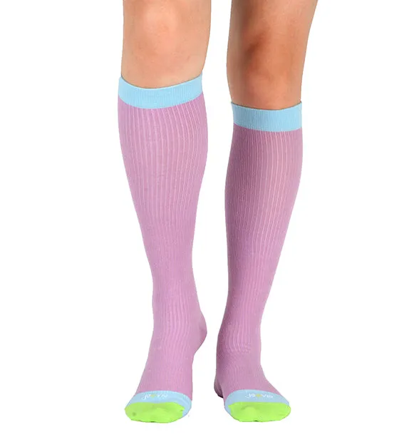 Cotton Everyday Compression Socks (15-20mmHg) - Contrast Toe Mock Rib - 3 Pack