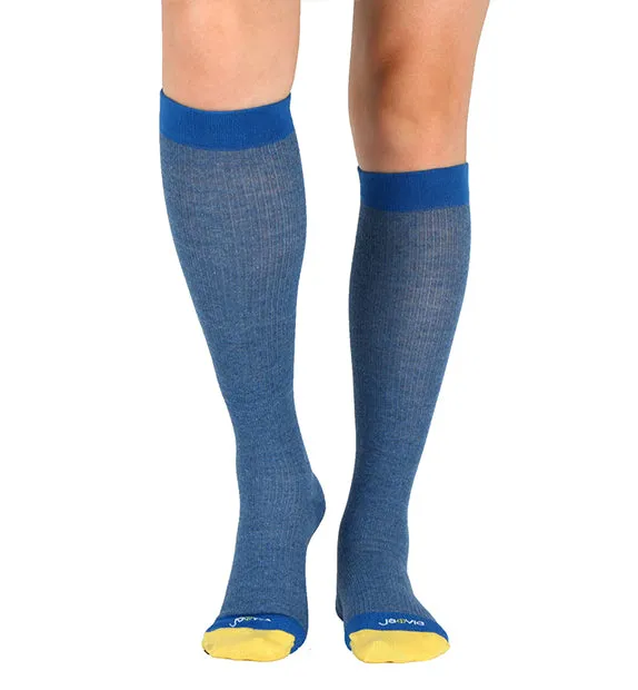 Cotton Everyday Compression Socks (15-20mmHg) - Contrast Toe Mock Rib - 3 Pack