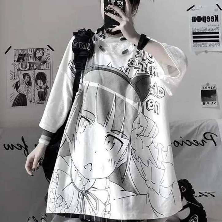 E-Girl Oversize Shirt mit Anime-Print – Must-Have für Fans