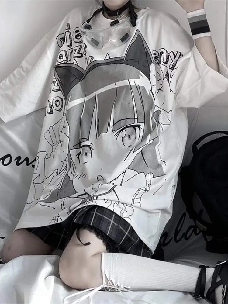 E-Girl Oversize Shirt mit Anime-Print – Must-Have für Fans