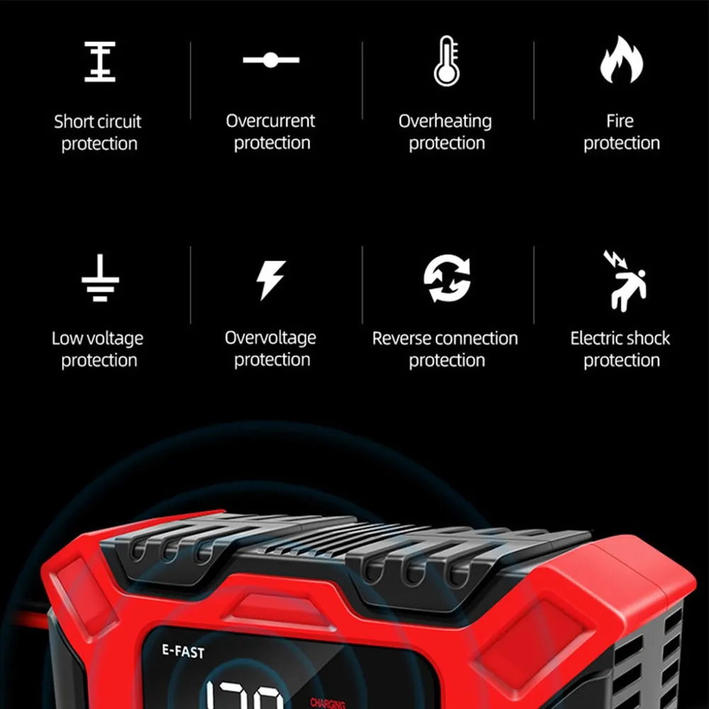 Full Automatic Car Battery Charger Lcd Display 12v Intelligent