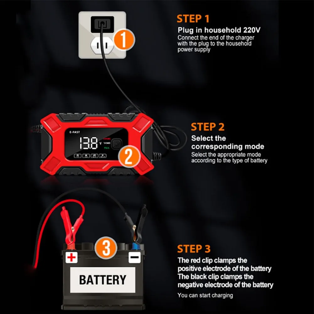 Full Automatic Car Battery Charger Lcd Display 12v Intelligent