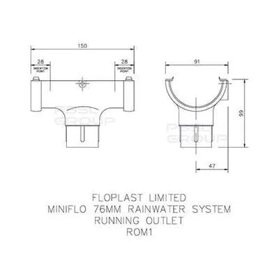 Mini Gutter Running Outlet 75mm - All Colours