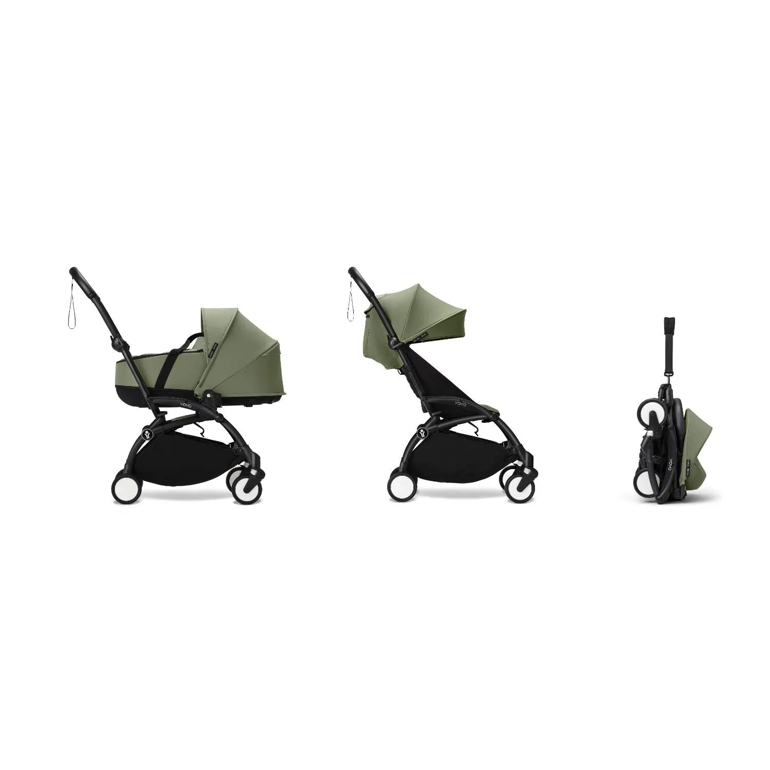 Stokke YOYO³ Newborn Shell 6  Complete Baby Stroller Set - Black Frame with Olive Newborn Shell & 6  Color Pack